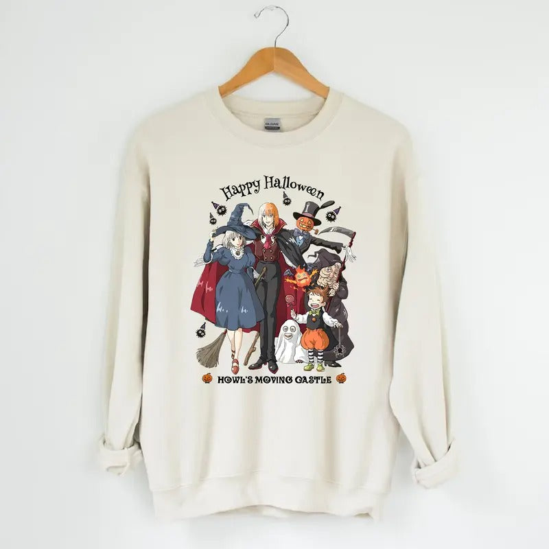 Funny Anime Halloween Sweatshirt, Howls Moving Castle, Howl And Sophie, Calciferstyle{n002}2
