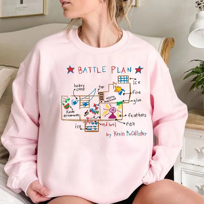 Funny Battle Plan Map Shirt, Home A-lone Sweatshirt, 90s Christmas Movie Sweater, Funny Christmas Sweatshirt, Christmas Gift