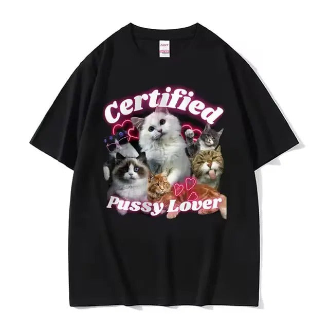 Funny Certified Cute Cat Lover Meme Vintage Graphic Tee Shirt Men Women Fashion Aesthetic Short Sleeve T Shirt Summer Casual Cotton T-shirt Tops