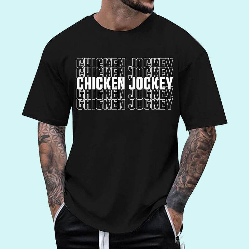 Funny Chicken Jockey Stacked Repeat Font Fun Gag Meme Humor Unisex T-Shirt, Cotton 100%, Top Trending Fashion