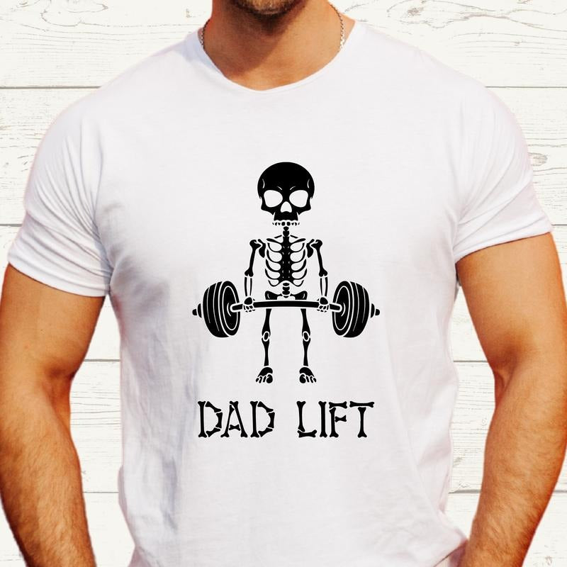 Funny Dad Lift Skeleton Shirt, Fitness T-Shirt, Gym Shirt For Dad, Spooky Lifting Weight, Halloween Gym Tee, Workout...