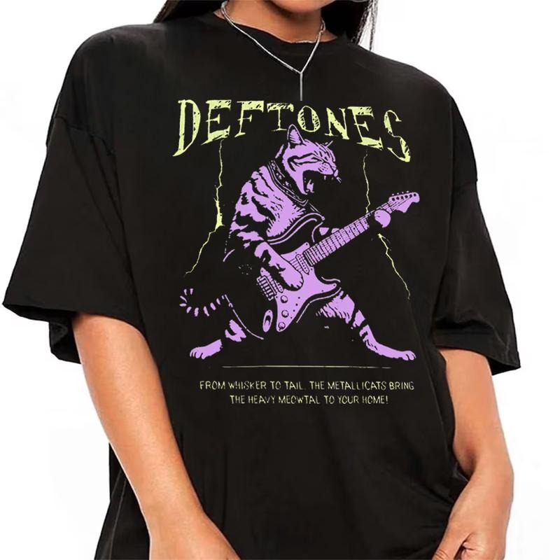 Funny Deftones T-shirt Cat Play Guitar Sweatshirt Rock Music Hoodie Deftones Tour 2025 Merch Rock Concert Tee Gift For Fans Men Women