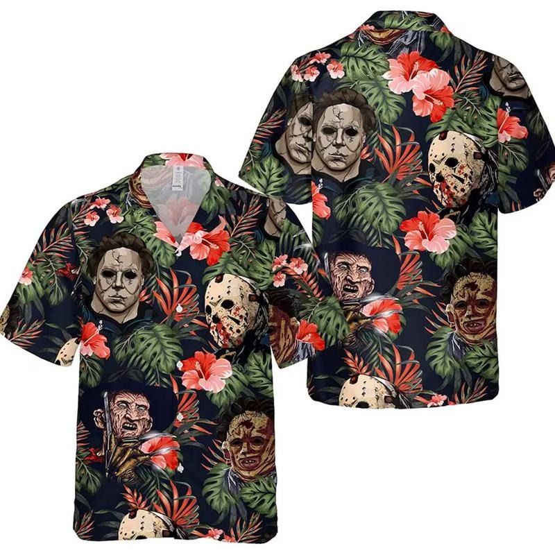 Funny Halloween 3D Beach Hawaiian 2025 Summerween Shirt, Horror Characters shirt, Spooky Season Hawaiian Shirtstyle{n002}2