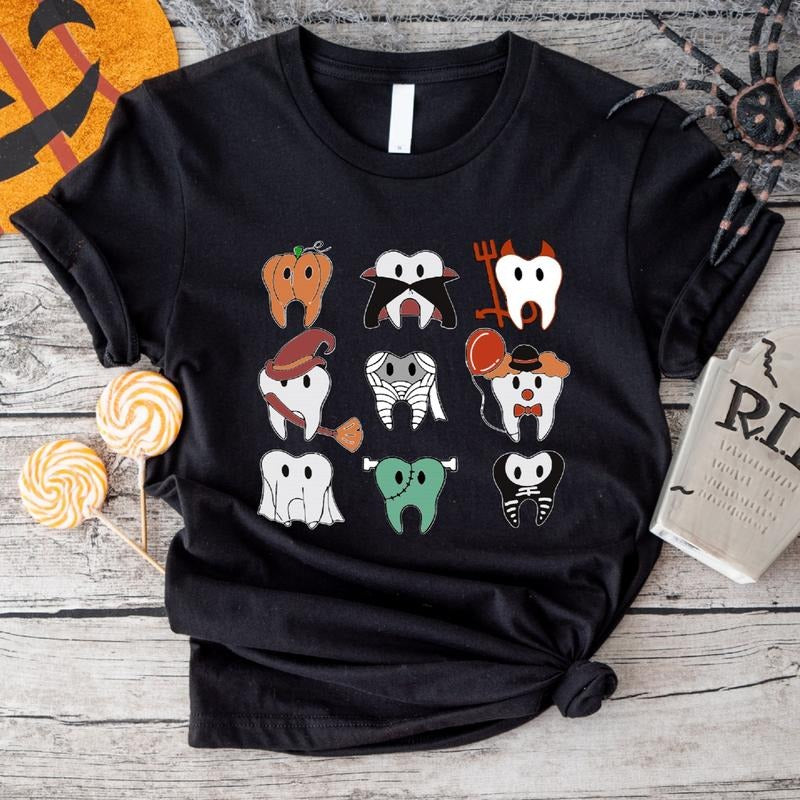 Funny Halloween Teeth T-Shirt, Spooky Halloween Dentist Gift Shirt, Matching Dentist Squad Tee, Trick or Teeth Shirt, Witch Tooth Tee.