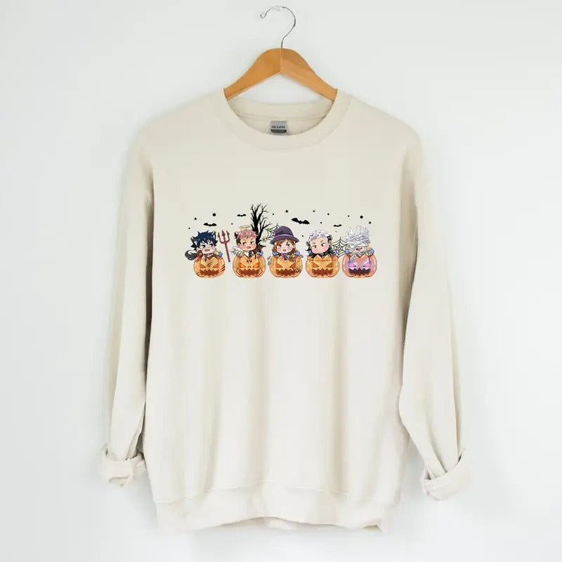 Funny Jujutsu Kaisen Halloween Sweatshirt, Anime Sweatshirt, Itadori, Gojo Satoru, Fushiguro Megumi, Ryomen Sukuna