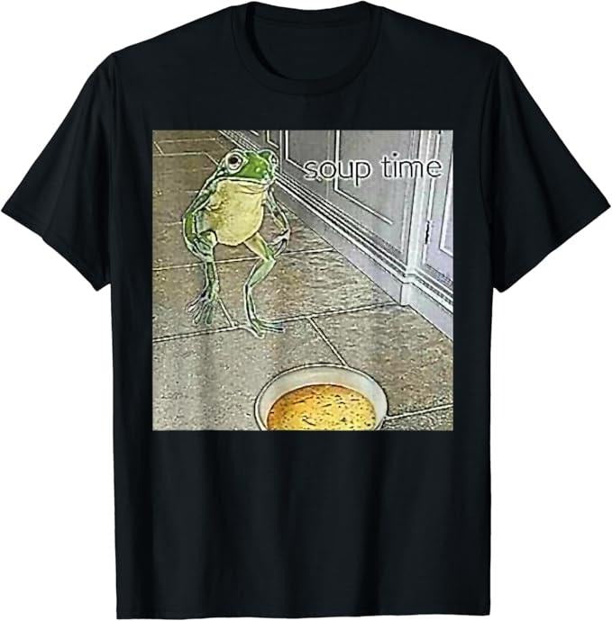 Funny Meme Shirts For Men, Soup Time Frog Weird Funny Oddly Specific Meme T-Shirt Menswear Top