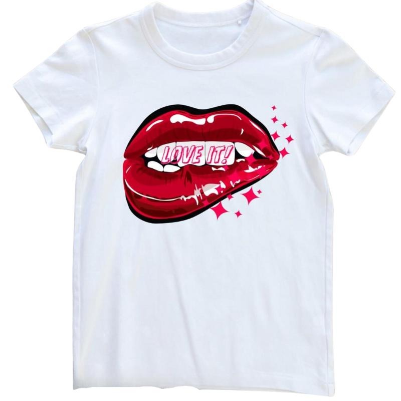 Funny Mouth Pattern Tee, Statement Vintage Graphic Shirt, Everyday Wear, Unisex Crewneck Cotton Short Slevee Printed Menswar Tops Streetwear Summer