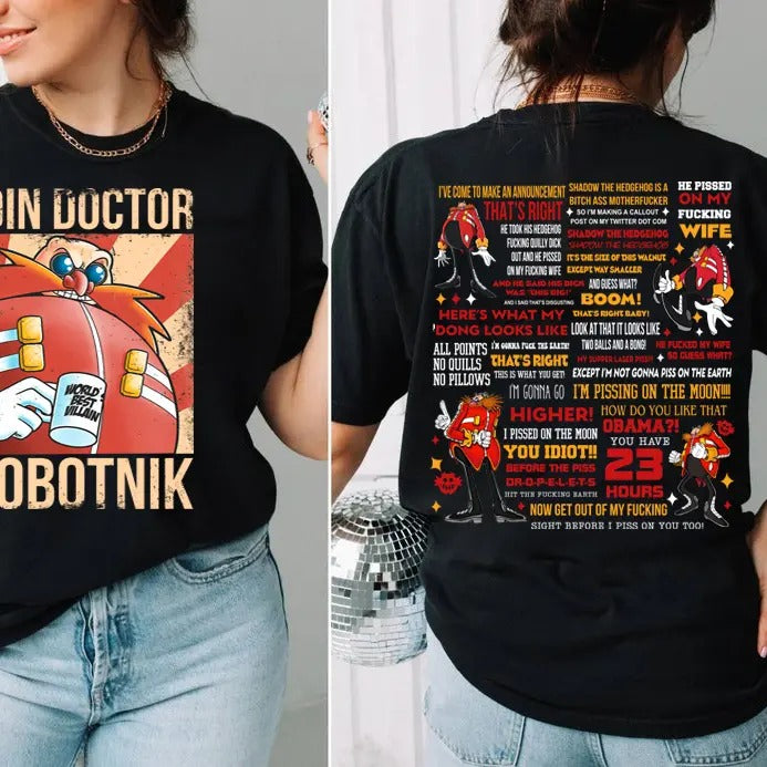 Funny Robotnik Shirt, Dr Eggman 2 Sides Shirt Son1c Merch Unisex Streetwear shirt, Movie Sweatshirt, Funny Dr. Eggman Meme T-Shirt - Funny Shadow the Hedgehog Announcement Quote, 2000s Videogame shirt