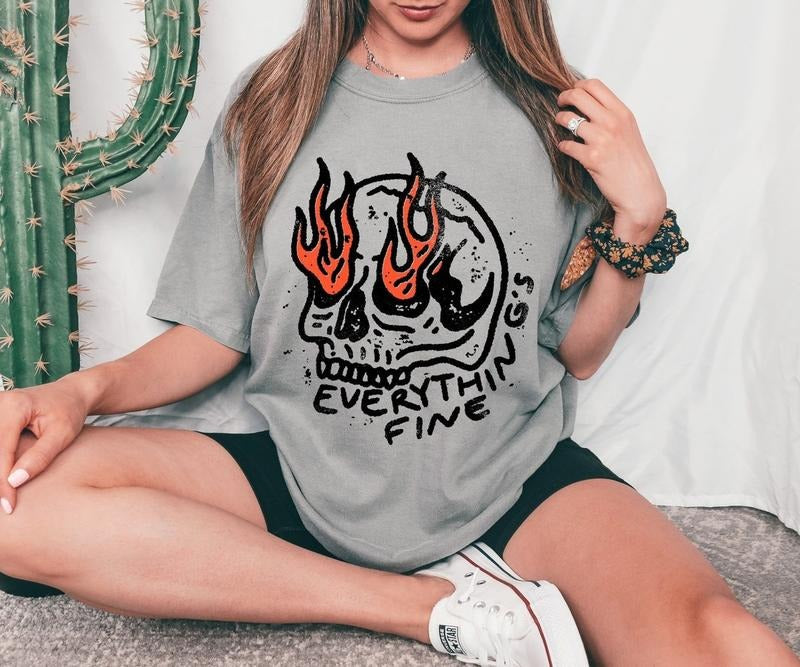 Funny Skeleton Shirt, It's Fine I'm Fine Everything Is Fine, Everything Is Fine Skeleton Vintage T-shirt Comfort Fabric