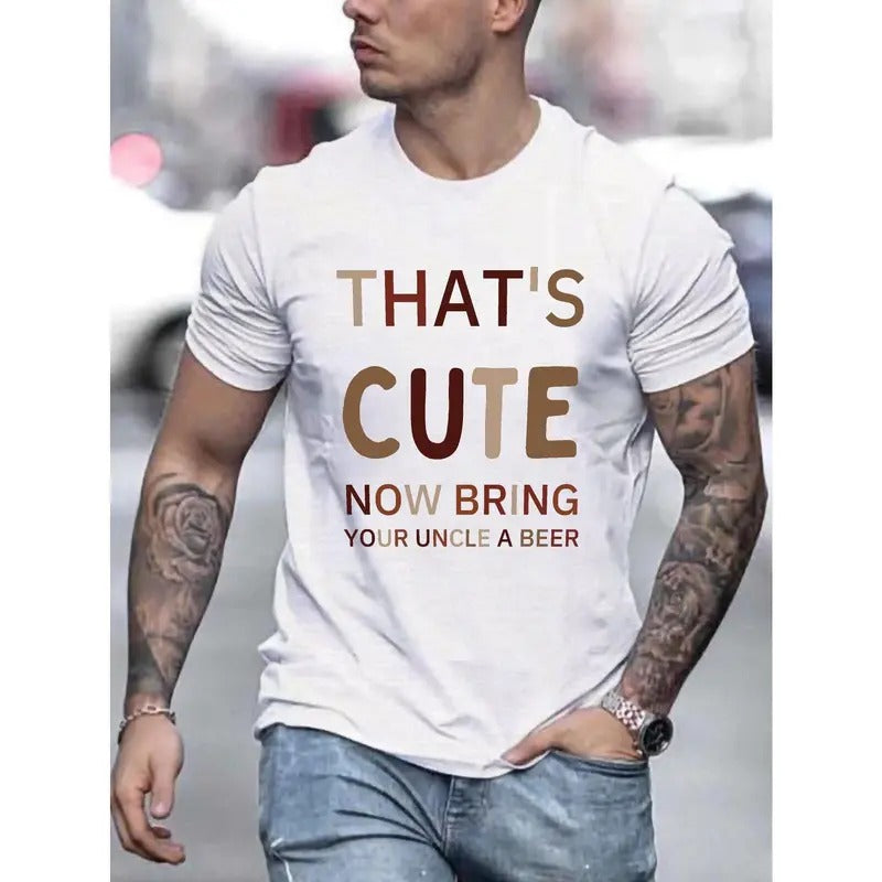 Funny Uncle Print Tee Shirt, Tees For Men, Casual Short Sleeve T-shirt For Summer Made in USA