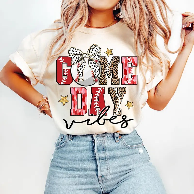 Game Day Baseball T-Shirt, Baseball Bow T-Shirt, Baseball Mama T-Shirt, Brushstroke Hoodie, Sweatshirt | InkThreadWorks.com