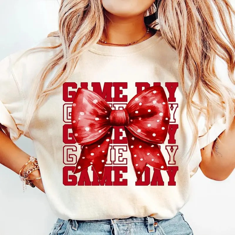 Game Day Shirt, Coquette Bow Shirt, Touchdown Season, Fall Graphic Tee, Autumn Shirt, Shirt for Women, Football Mama, Football Season, shirt trend 2025