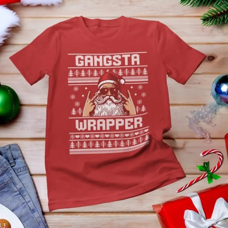 Gangsta Wrapper Shirt, Ugly Christmas Sweater Shirt, Christmas Party Shirts, Gangsta Wrappa Shirt, Christmas group...