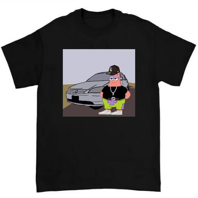Gangster Patrick Star T-Shirt Highlighting Classic SpongeBob Humor and Bold Cartoon Graphics