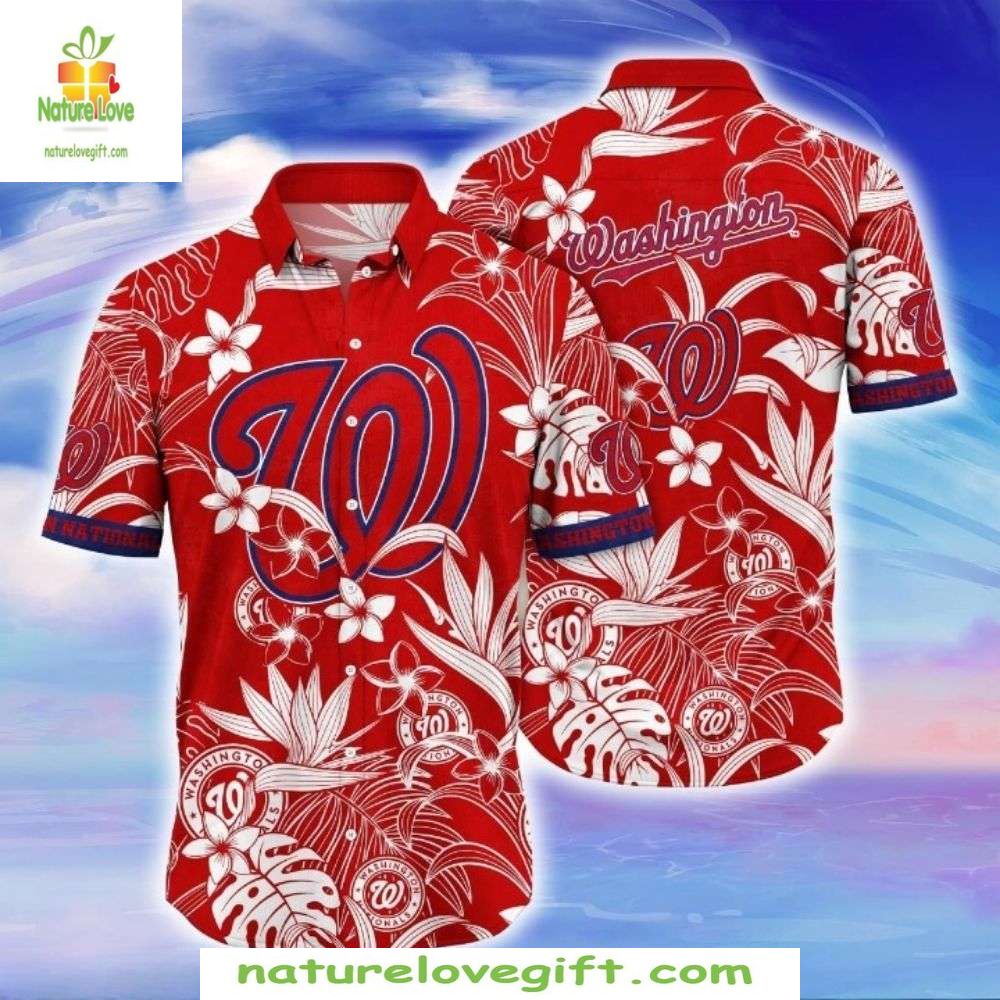 Washington Nationals Hawaiian Shirt Red Floral MLB Baseball Aloha Shirt