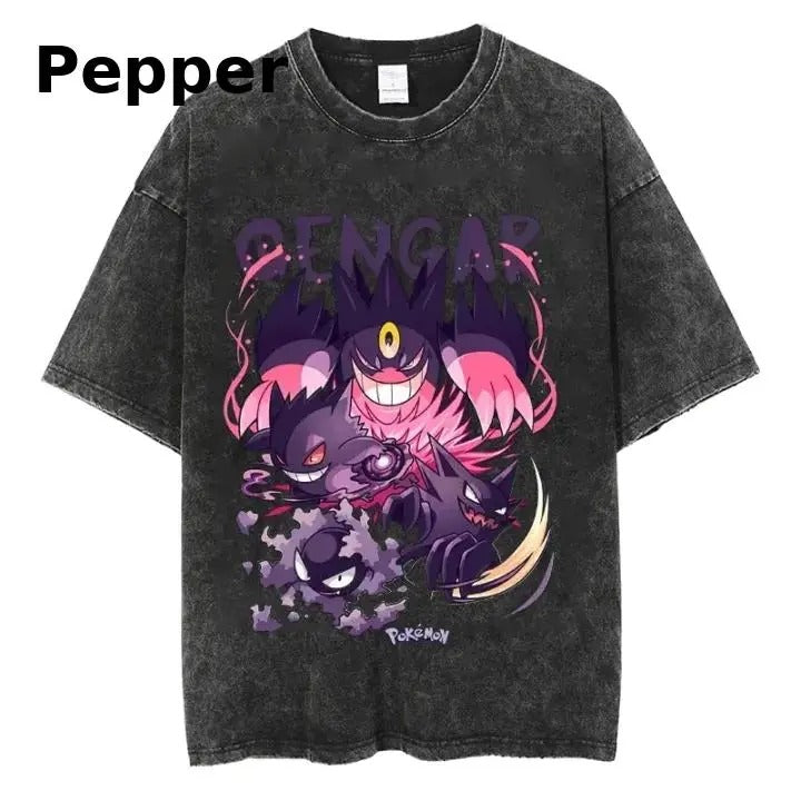 Gengar Graphic T-Shirt, Pokémon Fan Art Tee, Anime Shirt, Vintage Style Top
