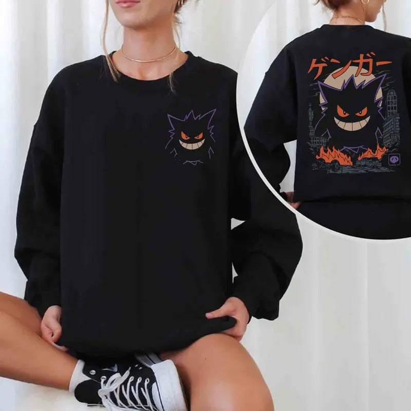 Gengar Sweatshirt, Anime Sweatshirt, Film Nerd Gaming Shirt, Japanese Sweatshirt