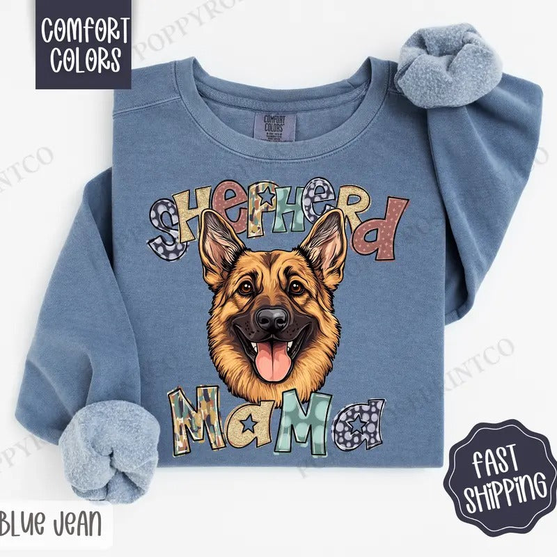 German Shepherd Mama Comfort Colors Sweatshirt, Mama Women's Crewneck, Cute Dog Mom Women's Sweater T-Shirts, Hoodie