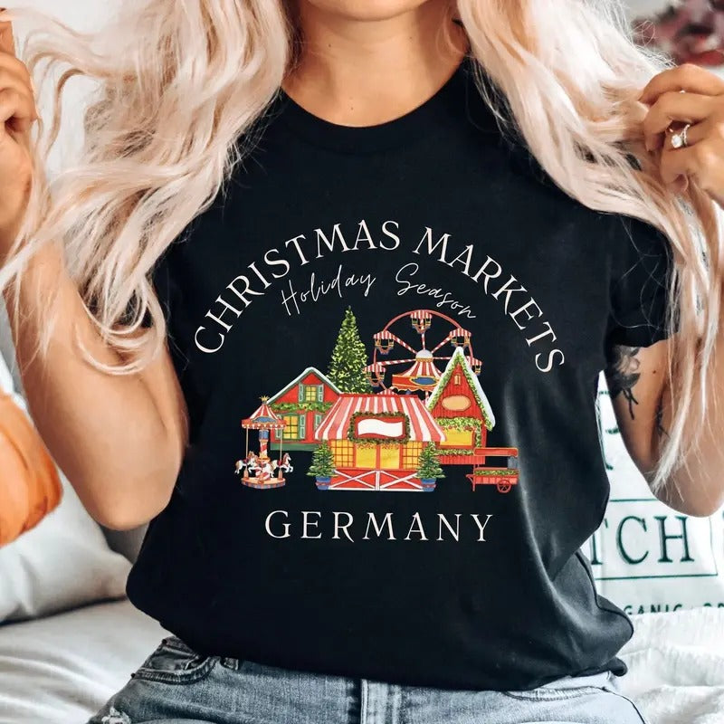 Germany Christmas Market T-shirt, German Seasons Gift, Germany Xmas Gift Sweater, Xmas Market Gift Casual Cotton Fabric...