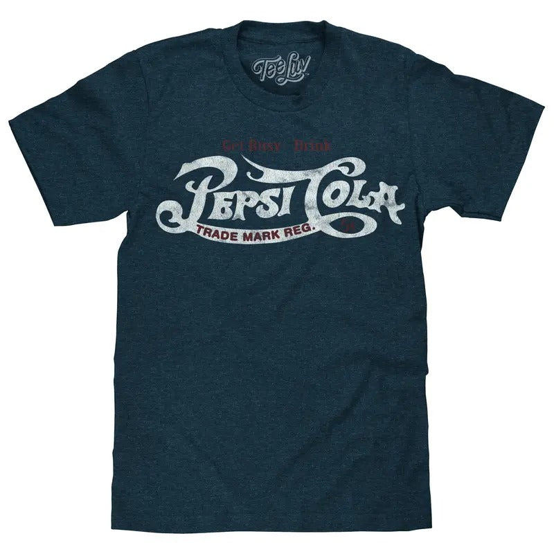 Get Busy, Drink Pepsi Cola Classic Logo T-Shirt - Navy graphic tee