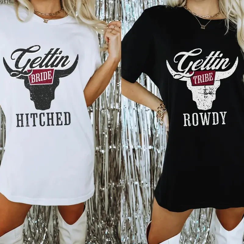 Getting Hitched Getting Rowdy Shirt, Country Bachelorette Shirt, Western Bachelorette Party Favors, Nashville...