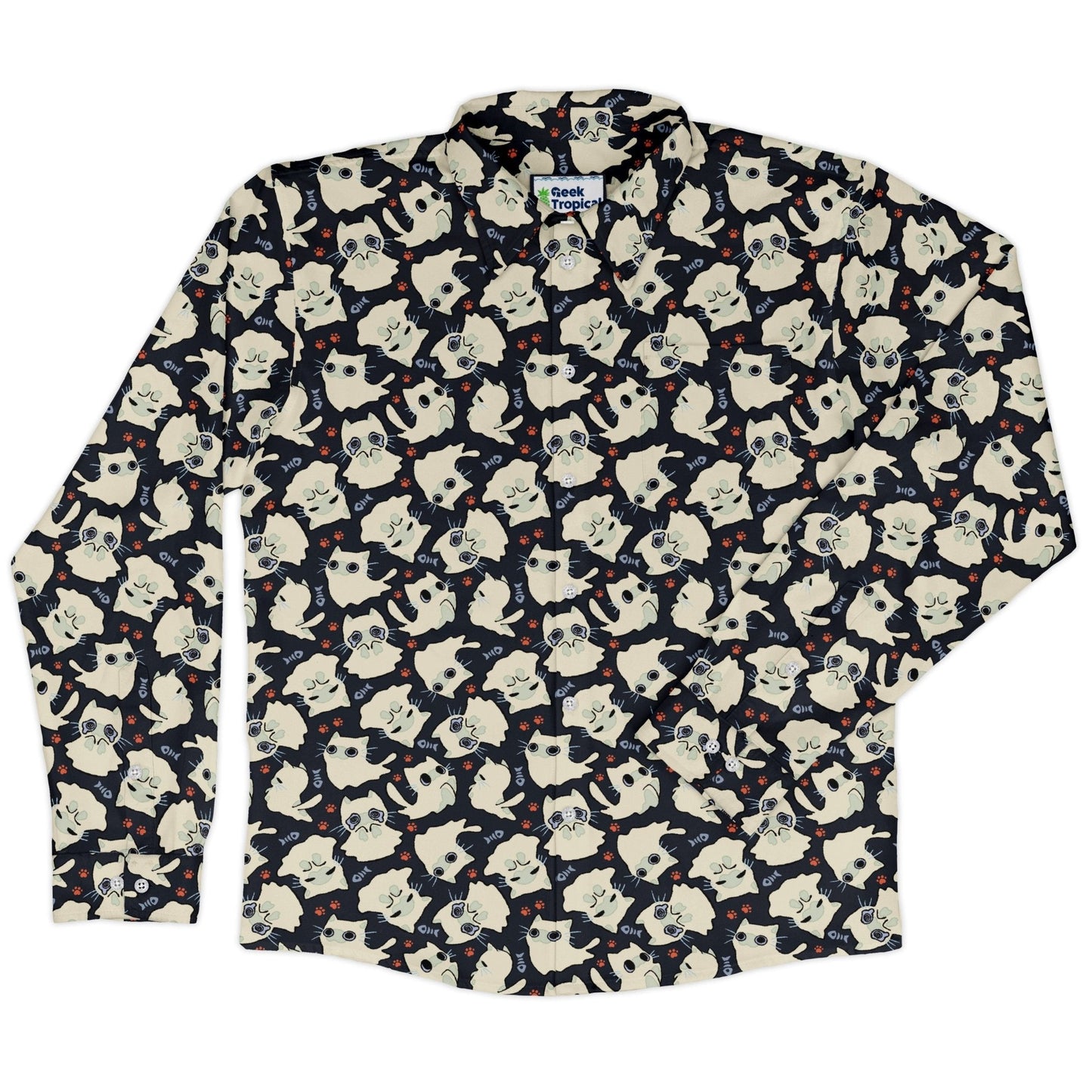 Ghost Cats Long Sleeve Button Up Shirt