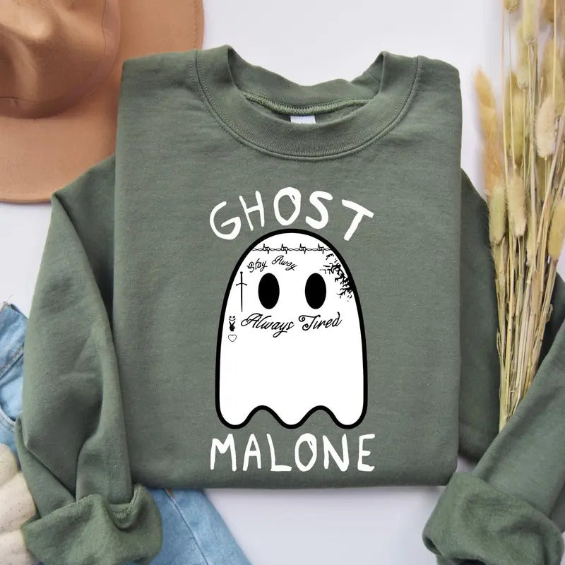 Ghost Malone Sweatshirt, Halloween Sweatshirt, Cute Ghost Sweat, Funny Halloween Crewneck, trendy sweatshirt, halloween...