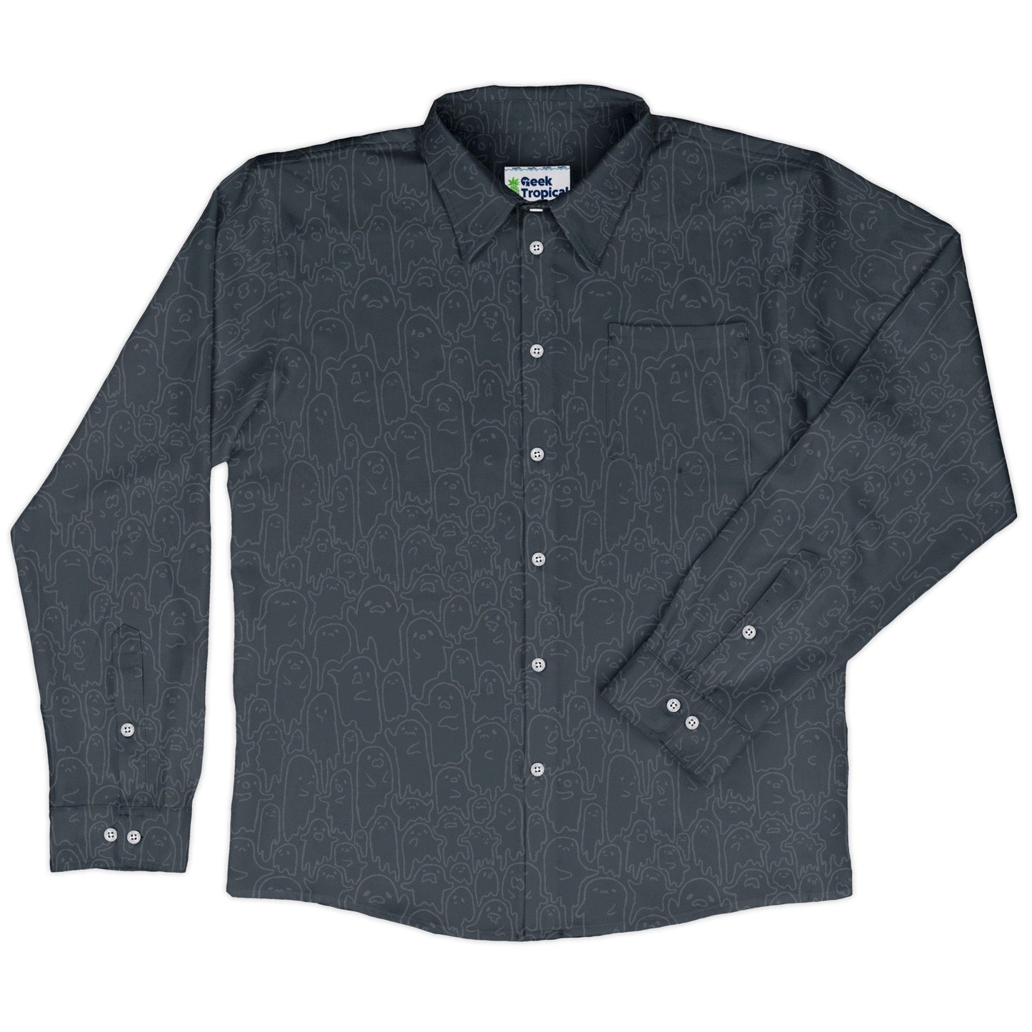 Ghost Wall Charcoal Blue Long Sleeve Button Up Shirt