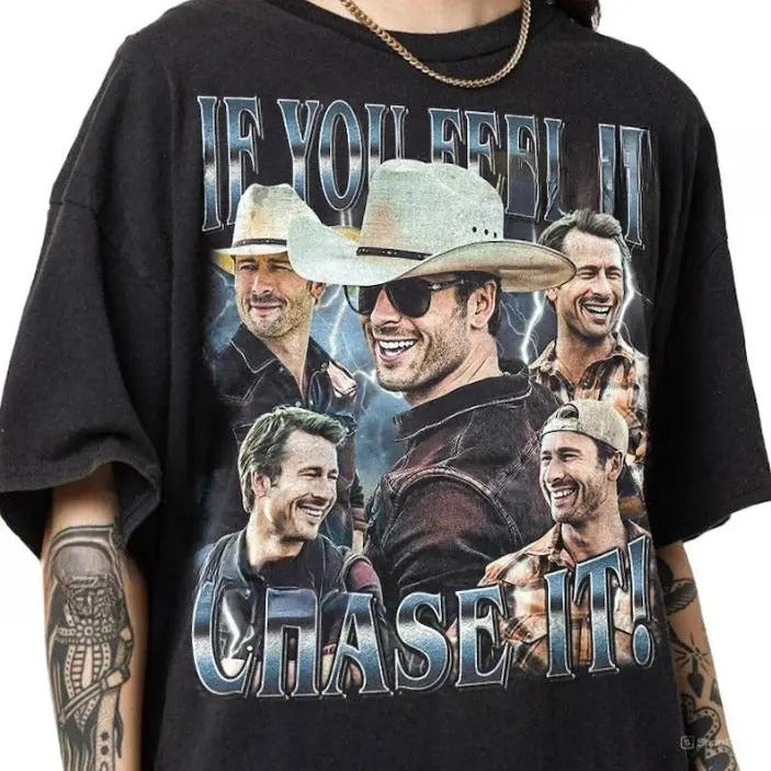Glen Powell If You Feel It Chase It Shirt Vintage Glen Powell Shirt - Glen Powell Homage Shirt Twisters 2024 Movie - Glen Powell Vintage Shirt, Twister Movie Shirt