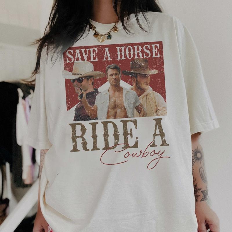 Glen Powell Save A Horse, Ride A Cowboy Gildan & Comfort Colors T-shirt, Sweatshirt, Hoodie | InkThreadWorks.com
