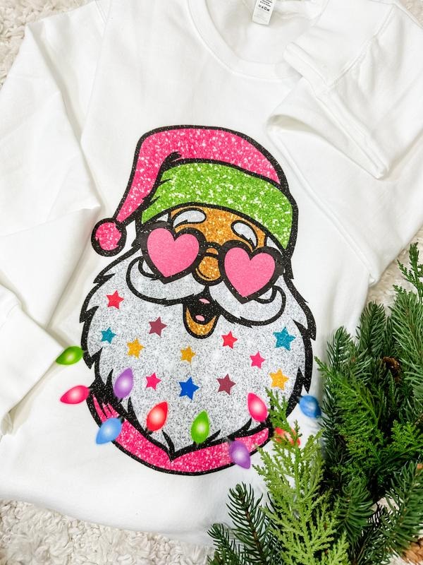 Glitter Santa Graphic Top