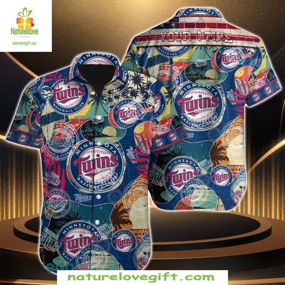Minnesota Twins Hawaiian Shirt MLB Team Emblem Palm Print Baseball Apparel