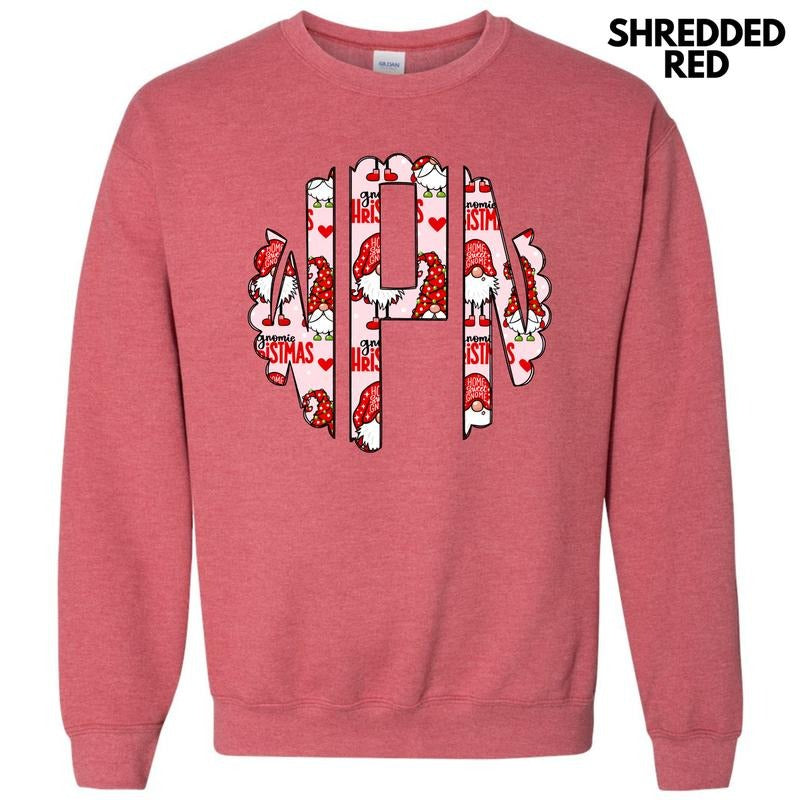 Gnome Christmas Monogram Sweatshirt 'NLB' T-Shirts, Hoodie | InkThreadWorks.com