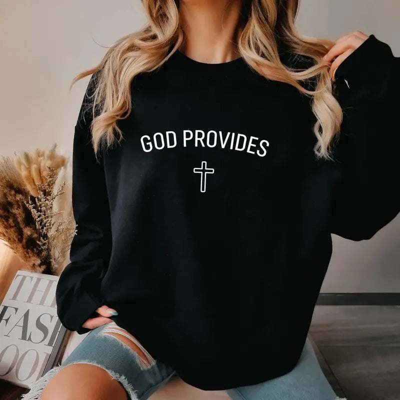 God Provides Sweatshirt Casual Street Style Fleece Fabric Crewneck Pullover Sweatshirt Tops Trendy for Women for Men,...