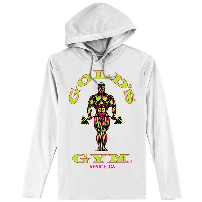Gold's Gym Long Sleeve Hooded T-Shirt - White Hoodie, Sweatshirt | InkThreadWorks.com
