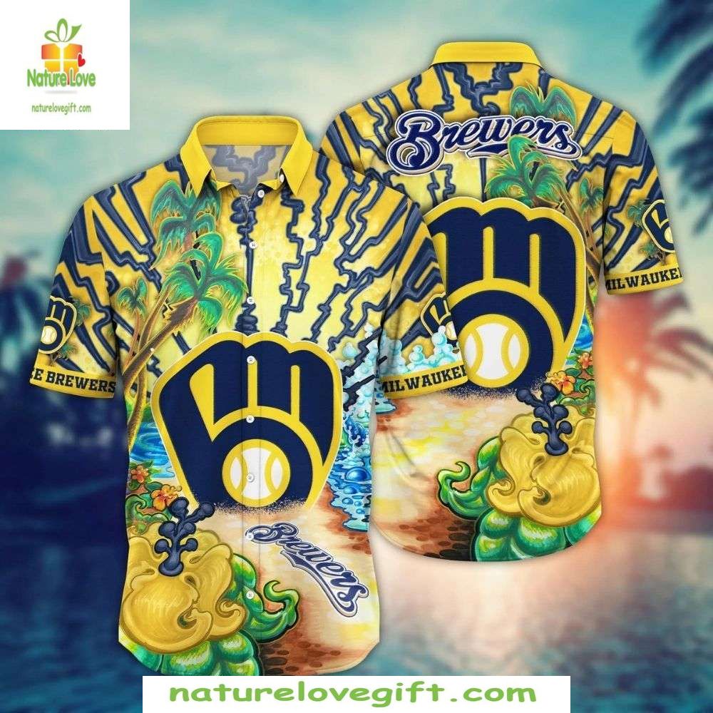Milwaukee Brewers Hawaiian Shirt Golden Wave Surf Stylish Baseball Apparel