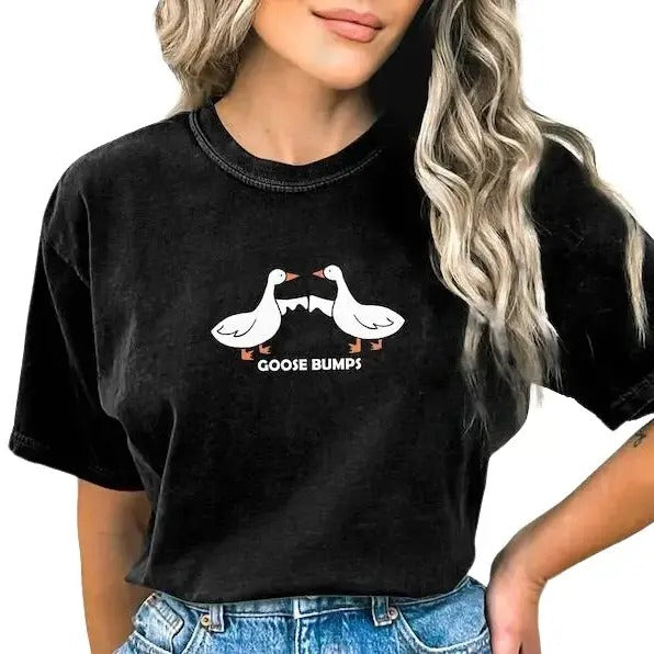 Goose Bumps Shirt, Goose Funny Comfort Colors Shirt, Goose Shirt, Silly Goose Shirt, Funny Graphic Shirt Summer Casual Collar Cotton