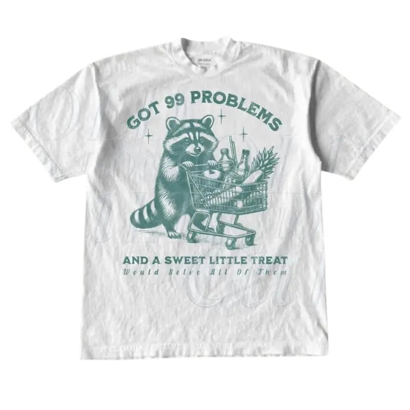 Got 99 Poblems And A Sweet Little Treat Would Solve All Of Them Vintage T-Shirt, Retro 90s Unisex Adult Raccoon T Shirt, Funny Graphic Shirt