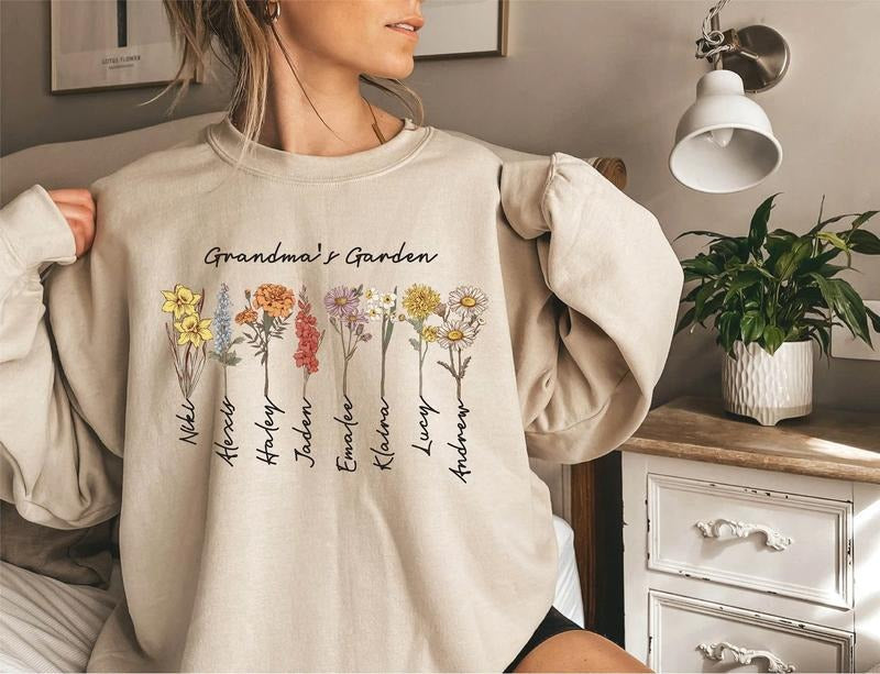 Grandma's Garden Sweatshirt, Custom Birthflower Sweatshirt, Gift for Grandma, Love Grows Here, Mom's Garden T-Shirts, Hoodie