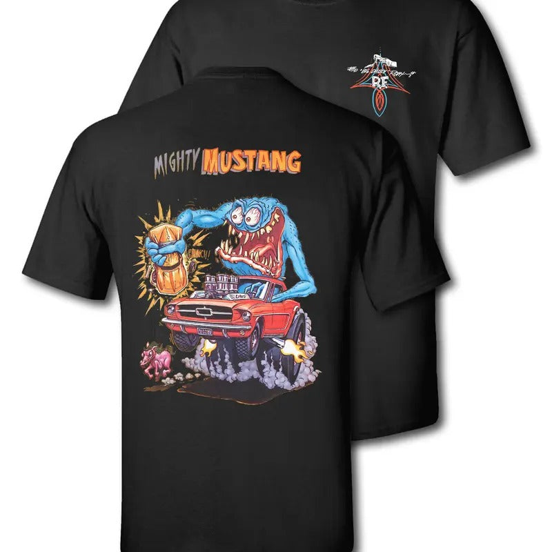 Graphic Tees Rat Fink "Big Daddy" HotRod Mighty Mustang Casual Cotton