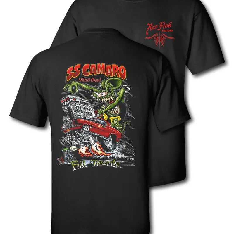 Graphic Tees Rat Fink "Big Daddy" HotRod SS Camaro - Wide Open Full Throttle Casual Cotton