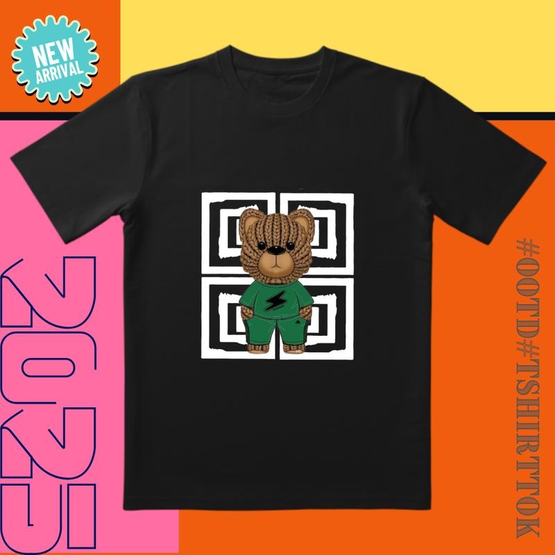 Green Bear Graphic Tee | 3D Cut & Geometric Clash | Trendy Streetwear for All OOTD