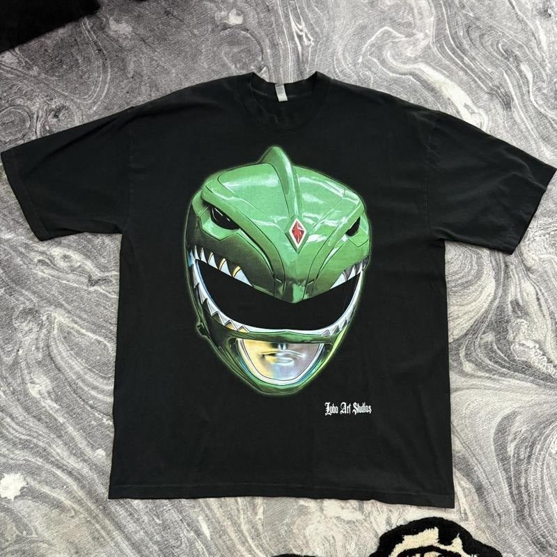 Green Power Ranger MMPR Tee - Unisex Cotton T-Shirt with Graphic Print, Short Sleeve, Suitable for Men and Casual Wear Menswear Top Graphic Streetwear T-shirt Oversized Heavyweight Cotton T-Shirts