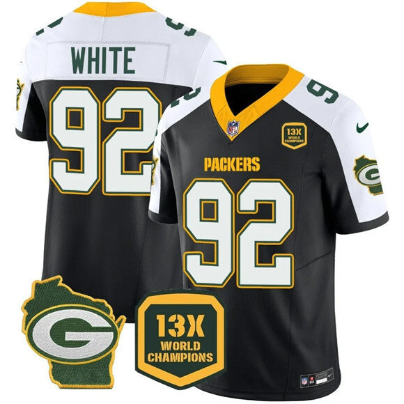 Green Bay Packers #92 Reggie white Black White 2023 F.U.S.E. Home Patch 13 Time