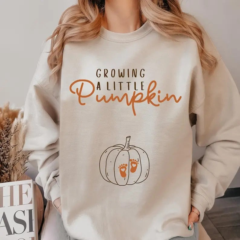 Growing A Little Pumpkin Shirt Fall Maternity Sweater Pregnancy Thanksgiving Sweatshirt Fall T-shirt, sweater and Hoodie