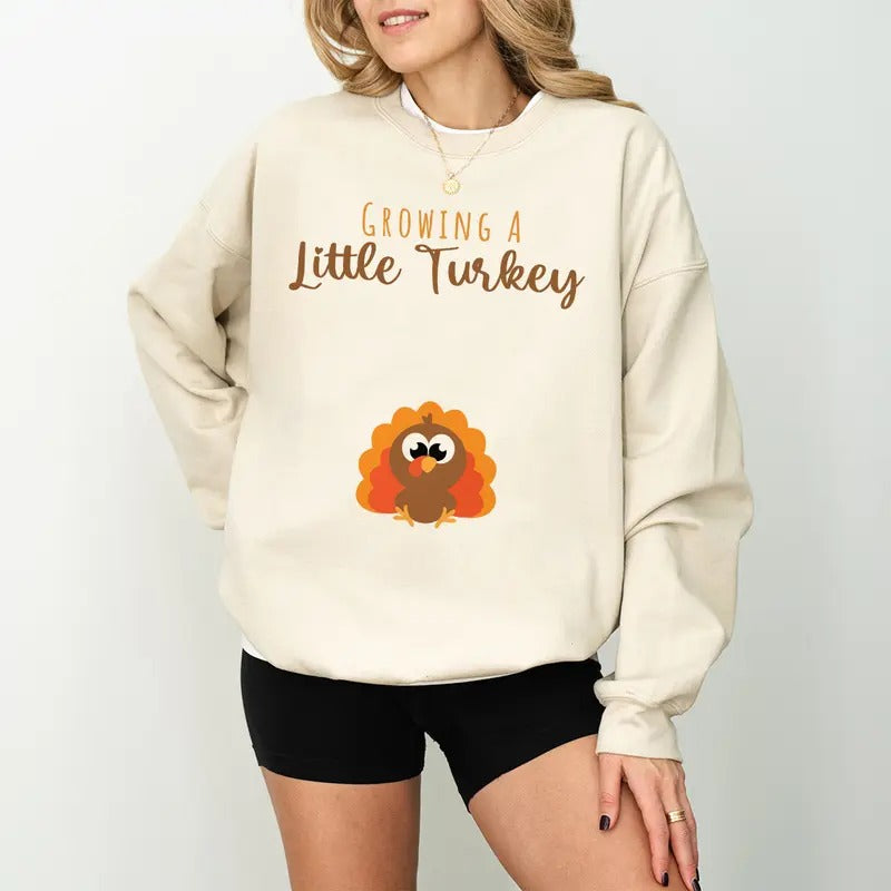Growing A Little Turkey Sweatshirt, Fall Maternity Sweater, Pregnancy Thanksgiving Comfort Colors Shirt Hoodie