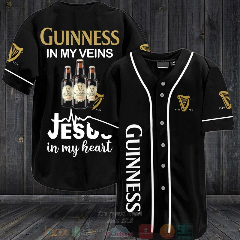 Guinness in my veins Jesus in my heart black Baseball shirt