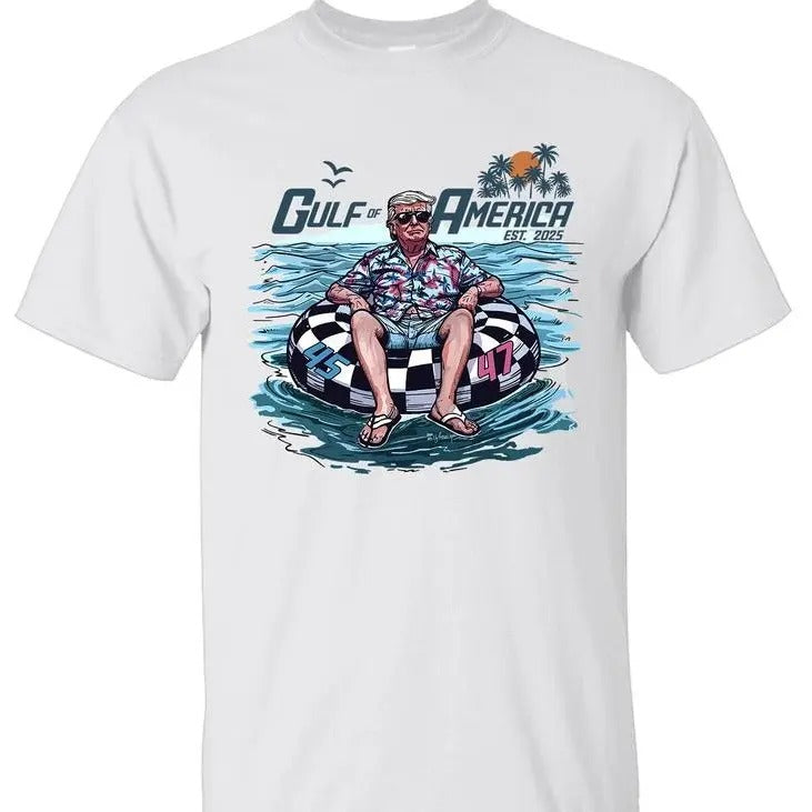 Gulf of America President Trump Chillin on the est. 2025 Shirt, Vintage T-Shirt, Crewneck Graphic Printed Unisex Cotton T-shirt for Men for Women
