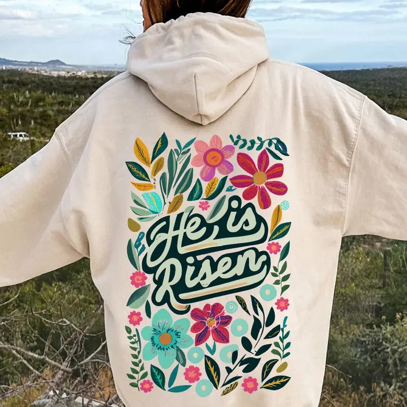 HE IS RISEN 2 EASTER SWEATSHIRT, CHRISTIAN HOODIE OVERSIZED COMFY CASUAL COTTON HOODIE Christmas Menswear T-Shirts