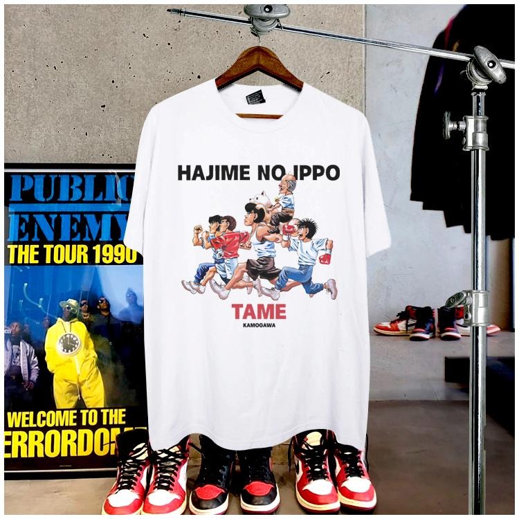 Hajime no Ippo "TEAM" Heavyweight Vintage Tee 100% Cotton OVERSIZED Anime T-shirt Menswear Top Crew Necks Tshirt Casual Streetwear White Baggy